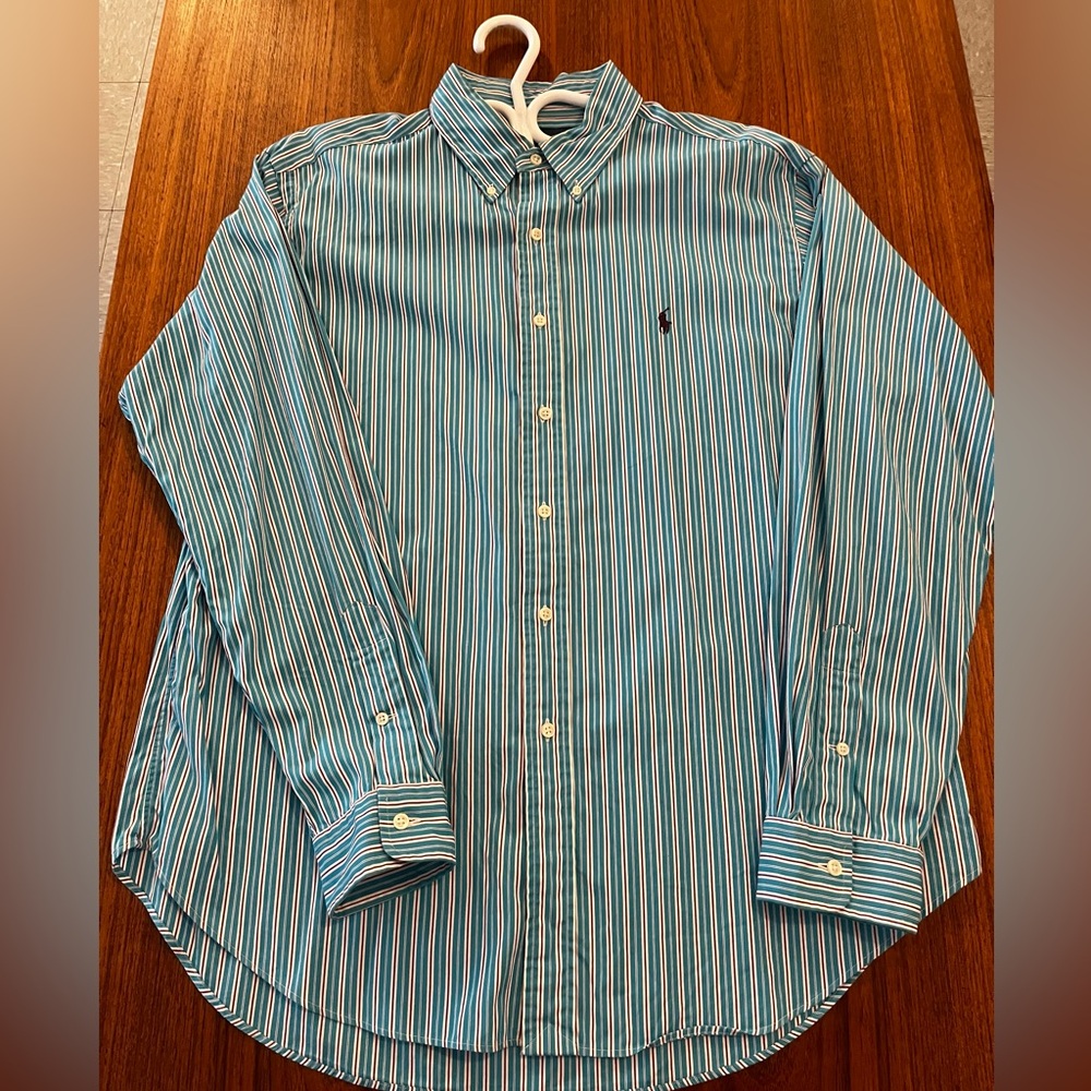 Ralph Lauren Blue and White Casual Button Down Shirt